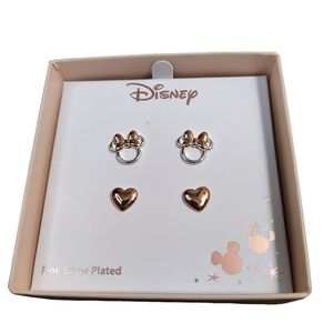 Disney Silver Rose Gold Tone Stud Earrings
